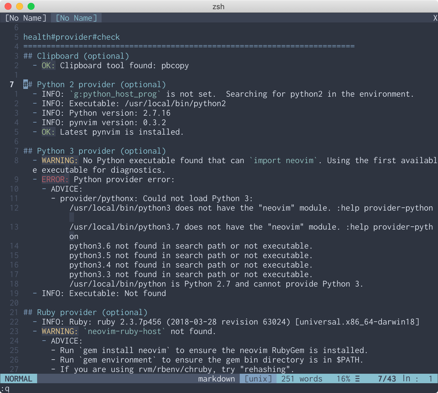 screenshot of neovim showing better health check results